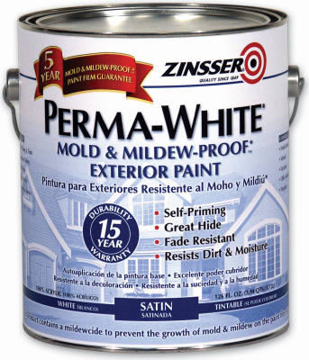 Zinsser 3104 Perma White Satin Mold & Mildew Proof Exterior Paint,1-Qt