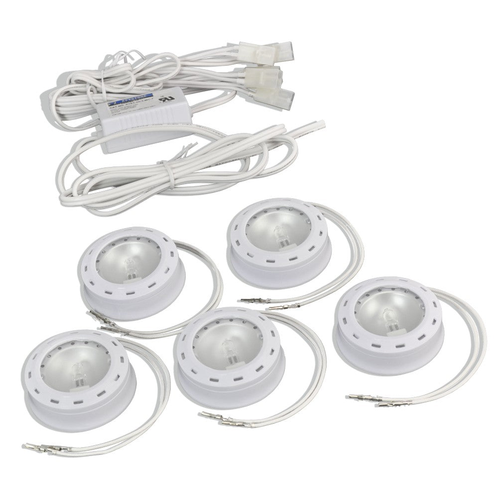 Good Earth Lighting G9165-WHX-I Sunspot Xenon Plug-In Puck 5-Light Kit, White