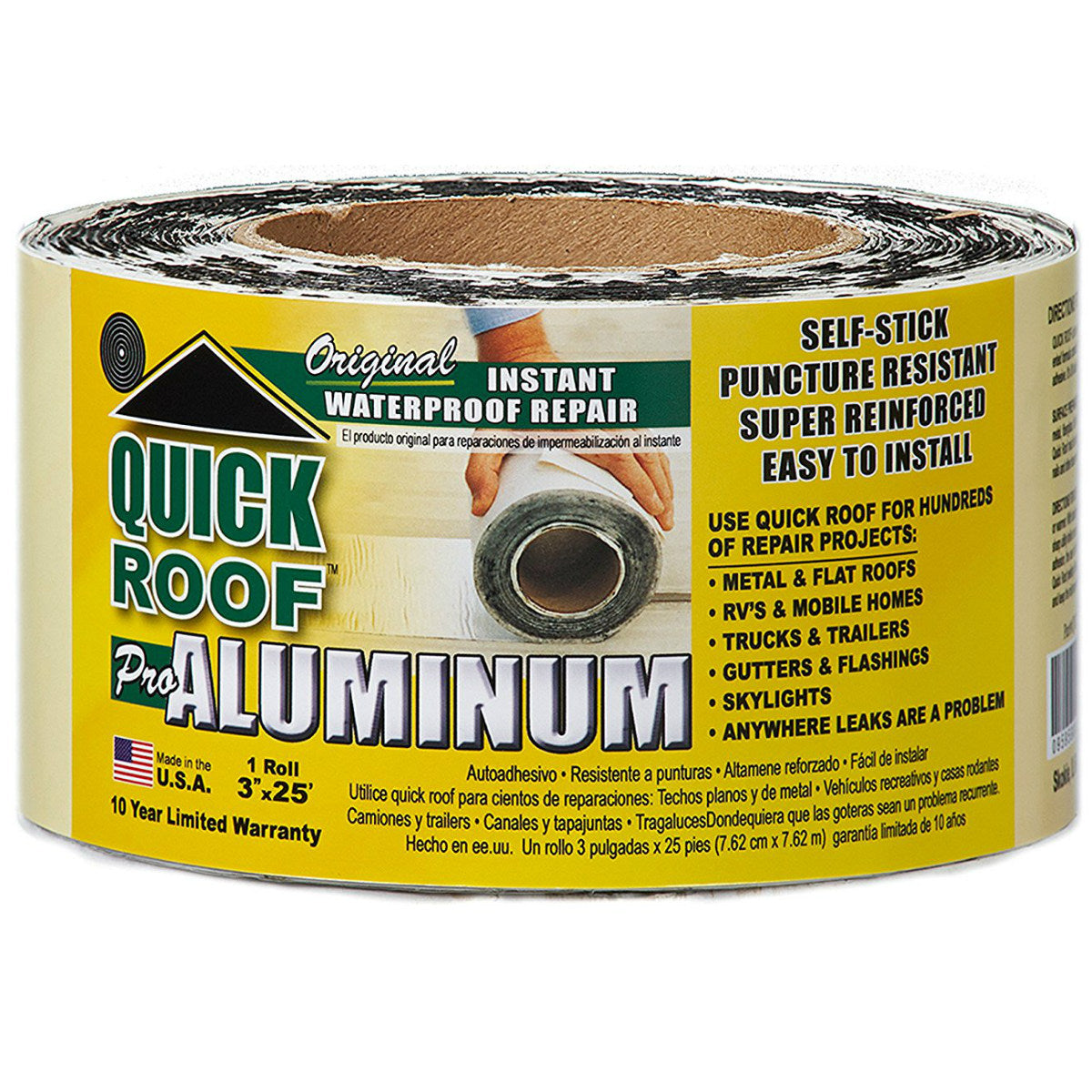 Quick Roof™ QR325 Pro Aluminum Instant Waterproof Repair, 3" x 25
