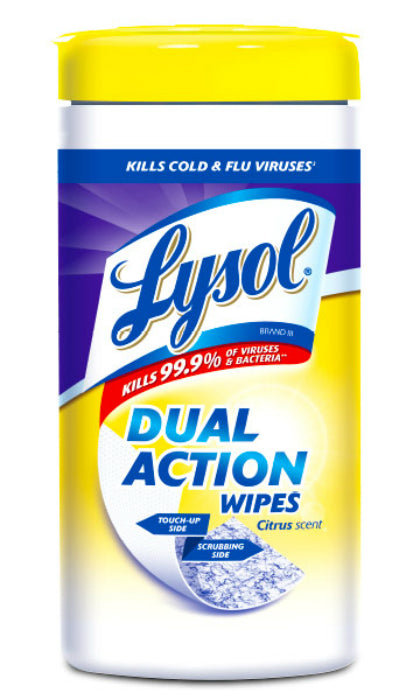 Lysol® 1920081143 Dual Action Disinfecting Wipes, Citrus Scent, 35-Count