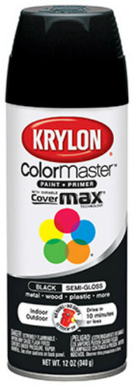 Krylon® K05160302 ColorMaster™ Paint & Primer, 12 Oz, Semi-Gloss Black
