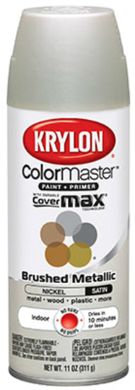 Krylon K05125502 ColorMaster Satin Nickel Paint & Primer Brushed Metallic, 11 Oz