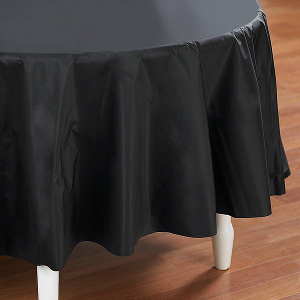 Creative Converting™ 703260 Octy-Round Plastic Table Cover, Black, 82"