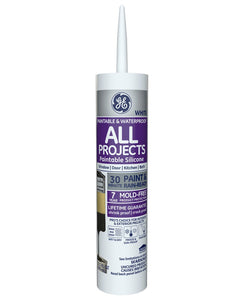 GE GE-7000 Silicone II Paintable Caulk, White, 10.1 Oz