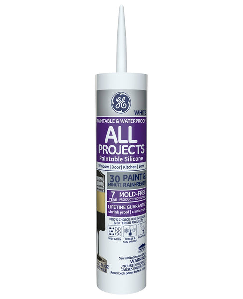 GE GE-7000 Silicone II Paintable Caulk, White, 10.1 Oz