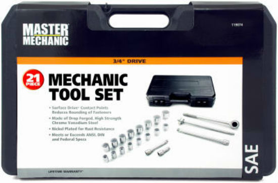 Master Mechanic 119074 Standard Socket Set, 3/4" Drive, 21-Piece