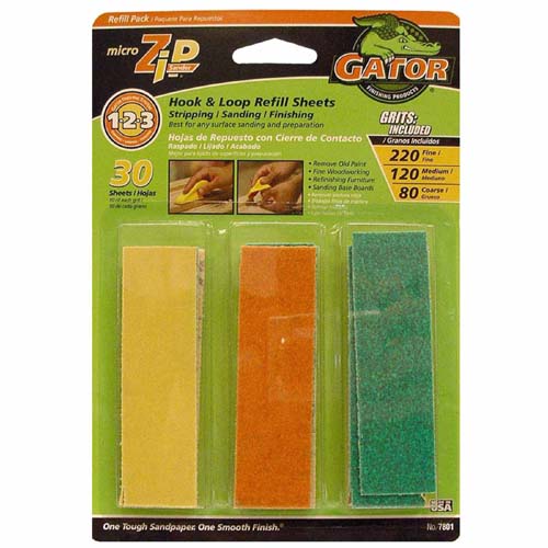 Gator 7801 MicroZip Refill Sanding Sheet, 1" x 3-1/2", Assorted Grit