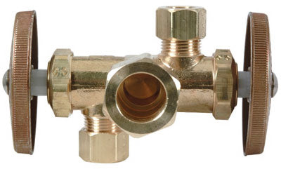 Brass Craft Dual Handle Shut Off Valve, Rough Brass