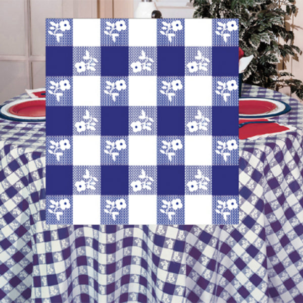 Creative Converting™ 41189 Octy-Round Plastic Table Cover, Blue Gingham, 82"