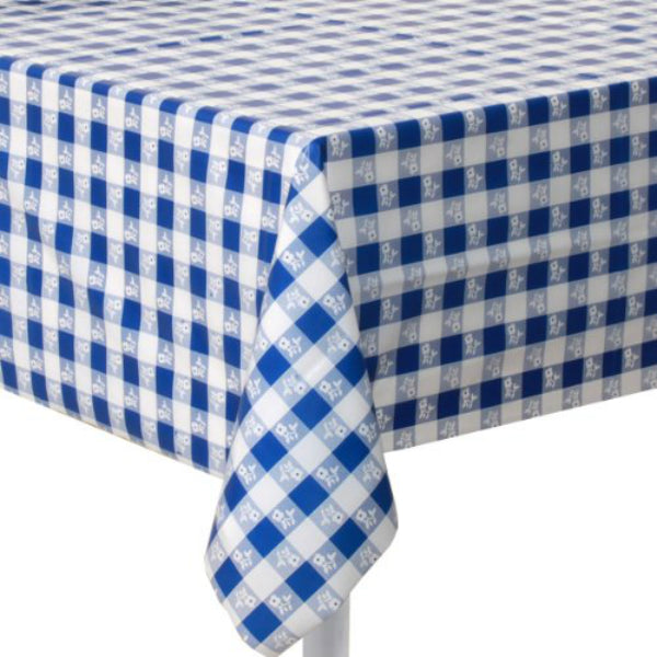 Creative Converting™ 39189 Plastic Table Cover, Blue/White Gingham, 54" x 108"