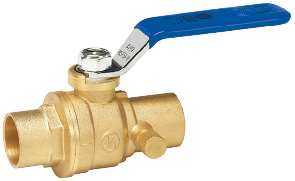 Homewerks® 119-4-34-34 No-Lead Brass Full Port Ball Valve w/ Drain, 3/4" Solder