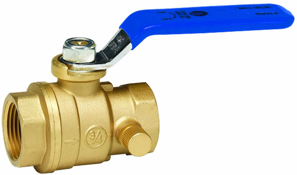 Homewerks® 119-2-34-34 Lead-Free Brass Full Port Ball Valve w/ Drain, 3/4" FIP