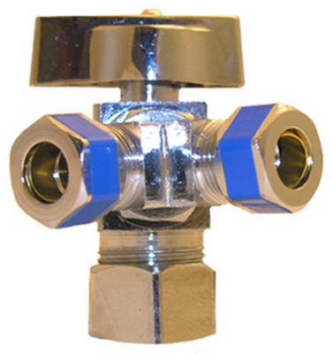 Lasco 06-9355 Quarter Turn 3 Way Angle Stop Valve, 5/8" x 3/8" x 3/8"