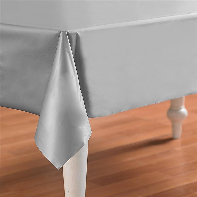 Creative Converting™ 01203 Plastic Table Cover, Shimmering Silver, 54" x 108"