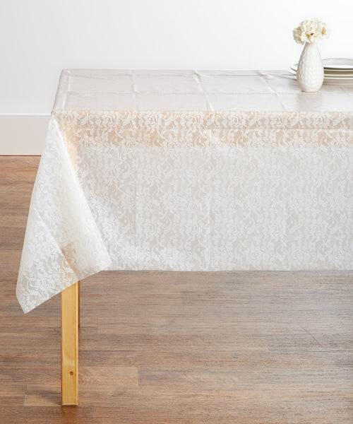 Creative Converting™ 013061 White Lace Look Plastic Table Cover, 54" x 108"