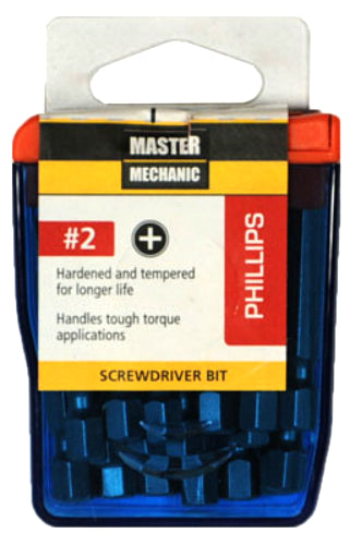 Master Mechanic 129289 Phillips Screwdriver Bit, #2, 2", 18-Pack