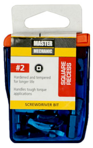 Master Mechanic 129291 Square Recess Screwdriver Bit, #2, 1", 25-Pack