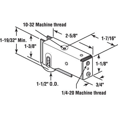 Slide-Co 13135 Adjustable Sliding Patio Door Roller Assembly, 1-1/2" Steel