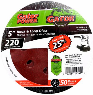Gator 4340 Hook & Loop Sanding Disc, 8 Hole, 5"