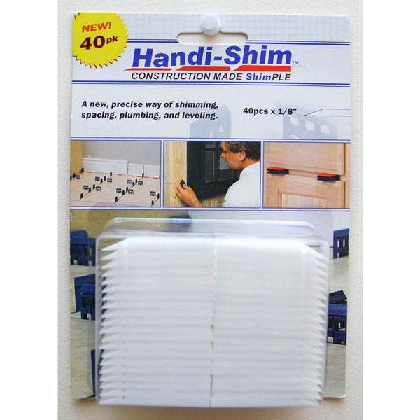 Handi-Shim HS1840WH Plastic Shim for Construction Applications, 1/8", 40-PC