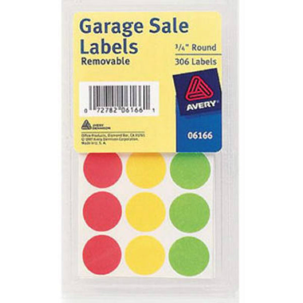 Avery® 06725 Removable Garage Sale Labels, 3/4" Round, Assorted, 315-Count
