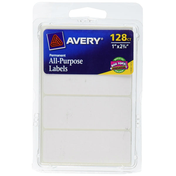 Avery® 06113 Permanent All-Purpose Rectangle Labels, 1" x 1-3/4", White, 128-Count