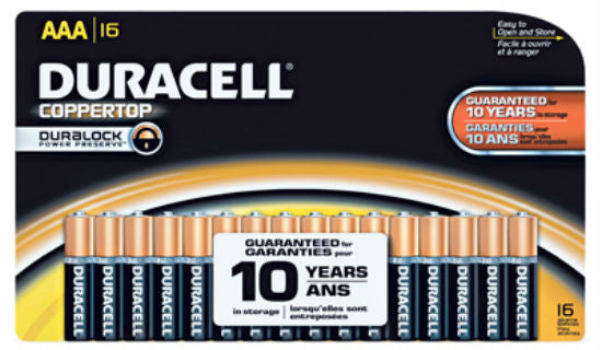 Duracell® MN2400B16 Copper Top Alkaline AAA Battery, 1.5 Volt, 16-Pack