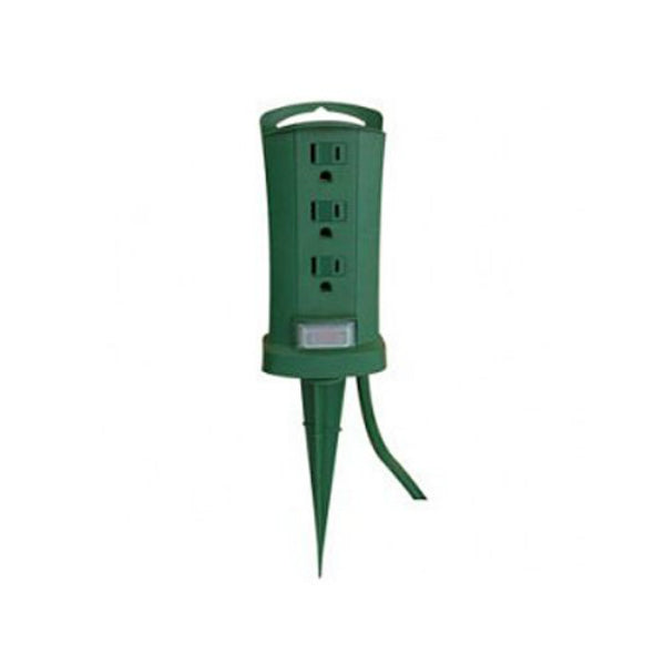 Master Electrician SP-049 Grounded  Power Stake with 3 Outlet, Green