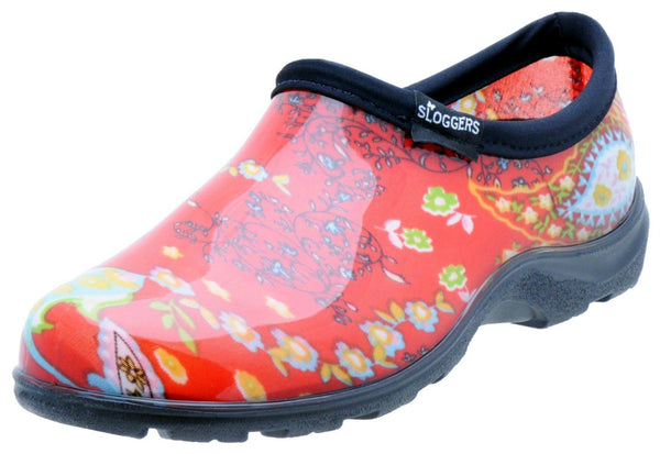 Sloggers® 5104RD08 Women's Rain & Garden Shoe, Paisley Red Print, Size 8