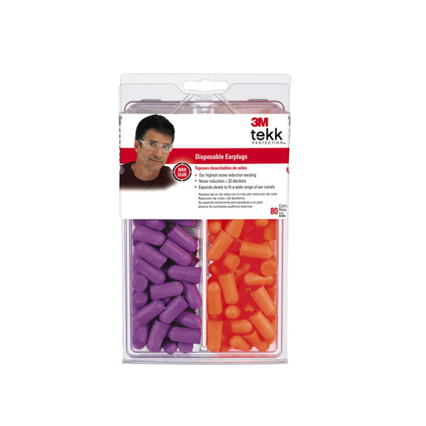 3M 92059-80025T Tekk Protection Disposable Earplugs, NRR 32 dB, 80-Pair