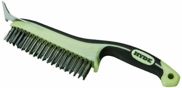 Hyde® 46834 Maxxgrip Pro High Carbon Steel Brush With Scraper, 6"
