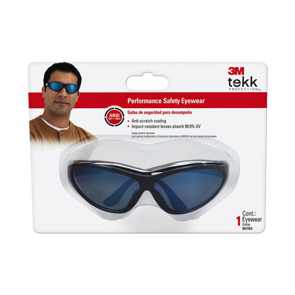 3M 90763-8V025T Tekk Protection Performance Safety Eyewear, Blue Mirror Lens