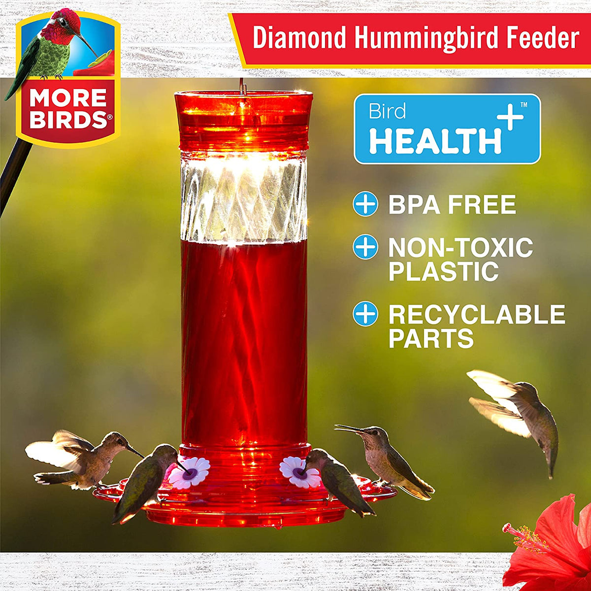 More Birds 37 Diamond Hummingbird Feeder with Ant Moat, 5 Ports, 30 Oz