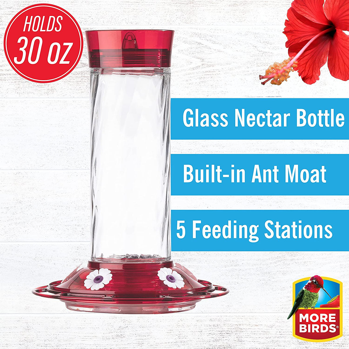 More Birds 37 Diamond Hummingbird Feeder with Ant Moat, 5 Ports, 30 Oz