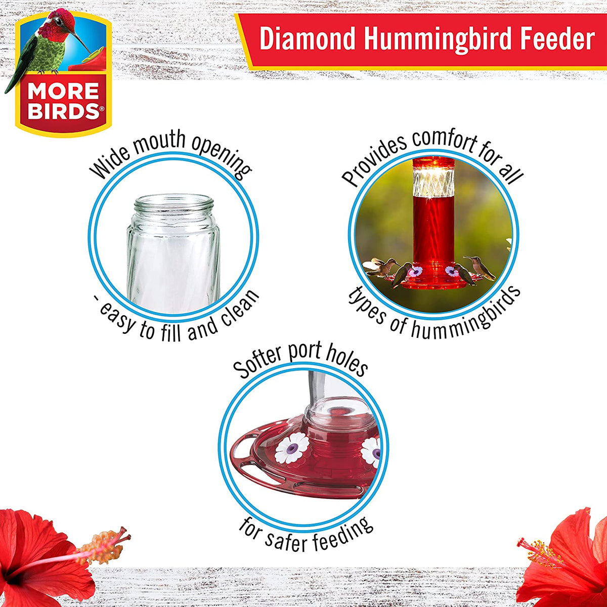 More Birds 37 Diamond Hummingbird Feeder with Ant Moat, 5 Ports, 30 Oz