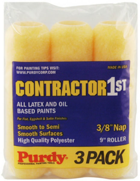 Purdy® 14D867000 Contractor 1st™ Roller Cover, 9", 3/8" Nap, 1-1/2" Core, 3-Pack