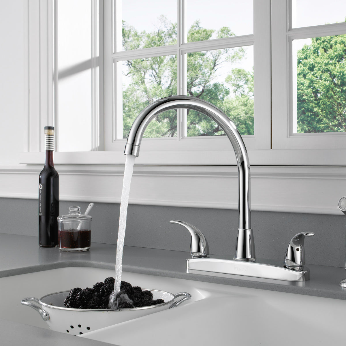 Peerless P299578LF Two Lever Handle Kitchen Faucet, Chrome Finish
