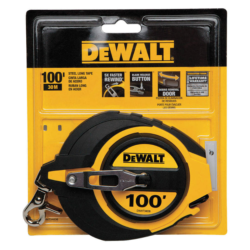 DeWalt® DWHT34036 Closed Case Long Measuring Tape, 3/8" x 100'