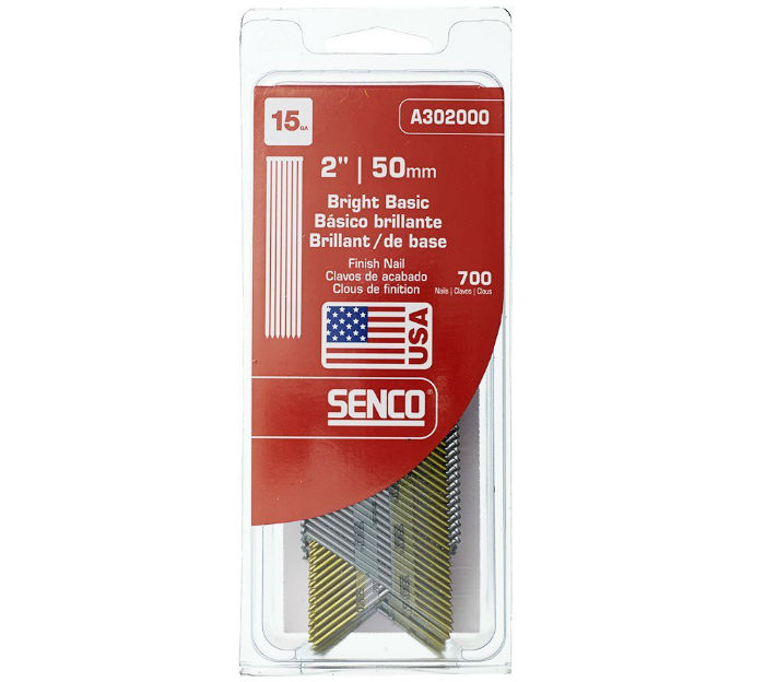 Senco® A302000 Bright Basic 34° Angled Strip Finish Nails, 2", 700-Ct, 15 Gauge