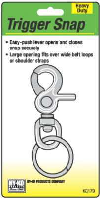 Hy-Ko KC179 Heavy-Duty Steel Trigger Snap with Split Ring, Nickel Plated
