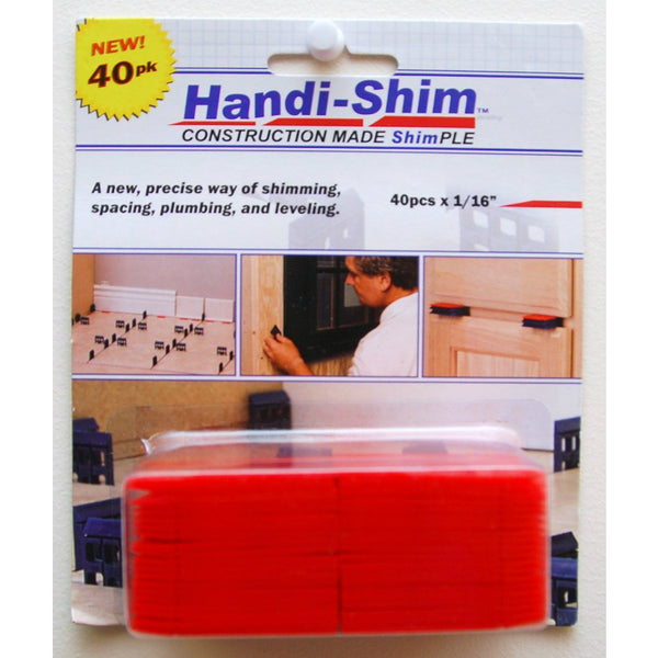Handi-Shim HS11640RD Plastic Shim for Construction Applications, 1/16", 40-PC