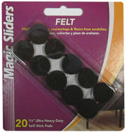 Magic Sliders 61215 Ultra Heavy Duty Self Stick Felt Pad, Brown, 3/4", 20-Pack