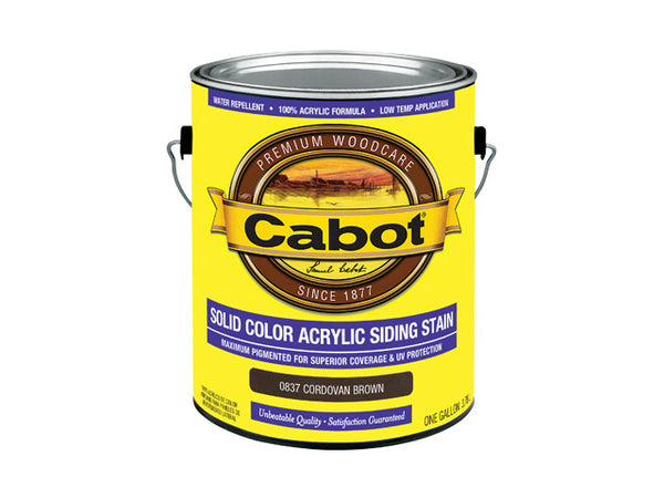 Cabot® 0837-07 Solid Color Acrylic Siding Stain, Cordovan Brown, 1 Gallon