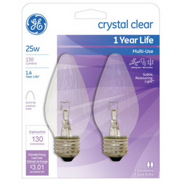 GE Lighting 75337 Flame Tip F15 Multi-Use Light Bulb, Crystal Clear, 25W, 2-Pack