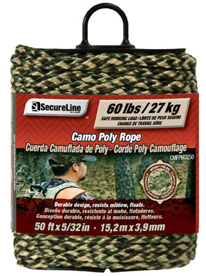 SecureLine CMFPM3250 Mossy Fields Digital Camo Poly Rope, 60 Lb, 5/16" x 50'