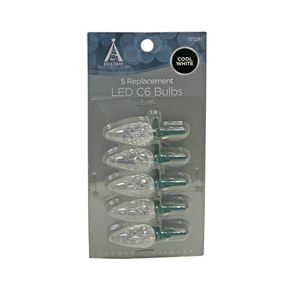 Holiday Wonderland® 11201-88 LED Replacement C6 Bulb, Cool White, 5-Pack