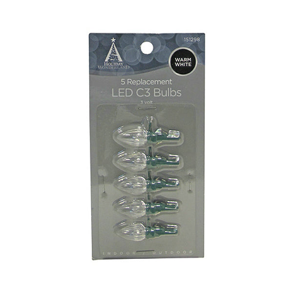 Holiday Wonderland® 11224-88 LED C3 Replacement Bulb, Warm White, 5-Pack