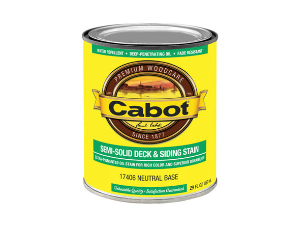 Cabot® 17406-05 Semi-Solid Deck & Siding Stain, Neutral Base, 1 Qt