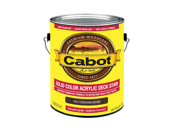 Cabot® 1837-07 Solid Color Acrylic Deck Stain, Cordovan Brown, 1 Gallon
