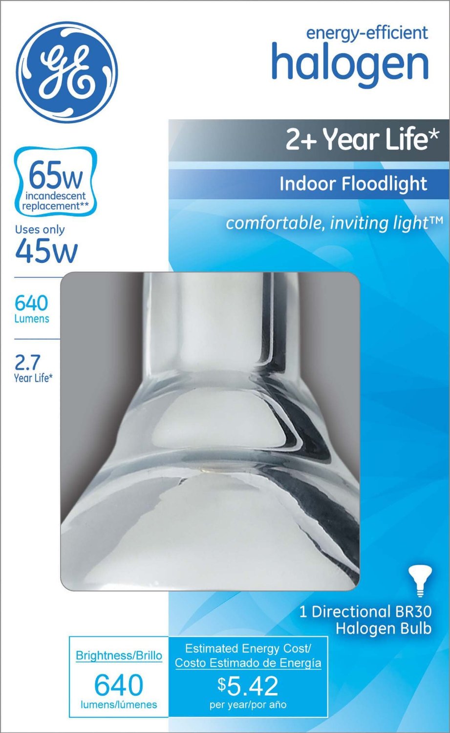 GE Lighting 74206 Energy-Efficient R30 Halogen Floodlight Bulb, 45W
